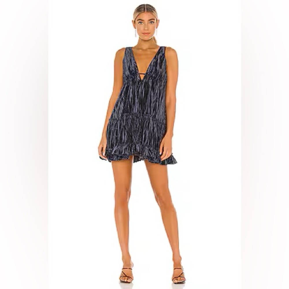 Free People Pleated Plush Swing Dress in Rare Night (Blue)